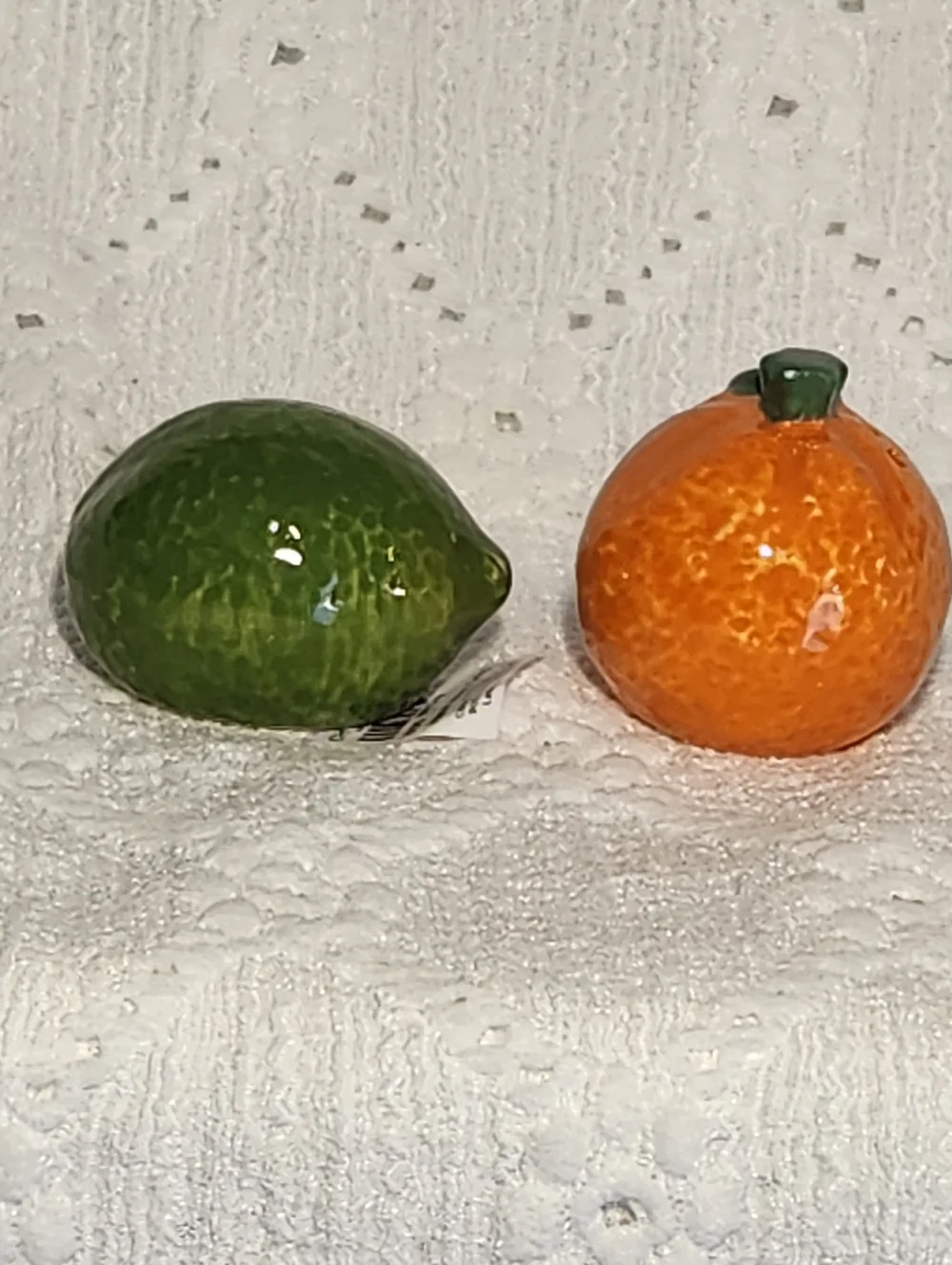 Salt And Pepper Shakers Lime And Orange Ceramic Miniatures